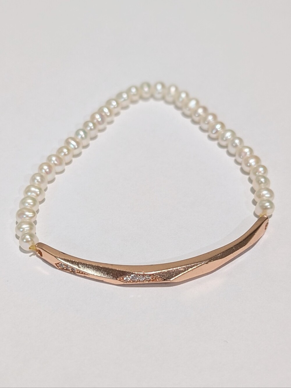 Kendra Scott Rose Gold Plated Genuine Freshwater Pearls CZ 7" Stretch Bracelet